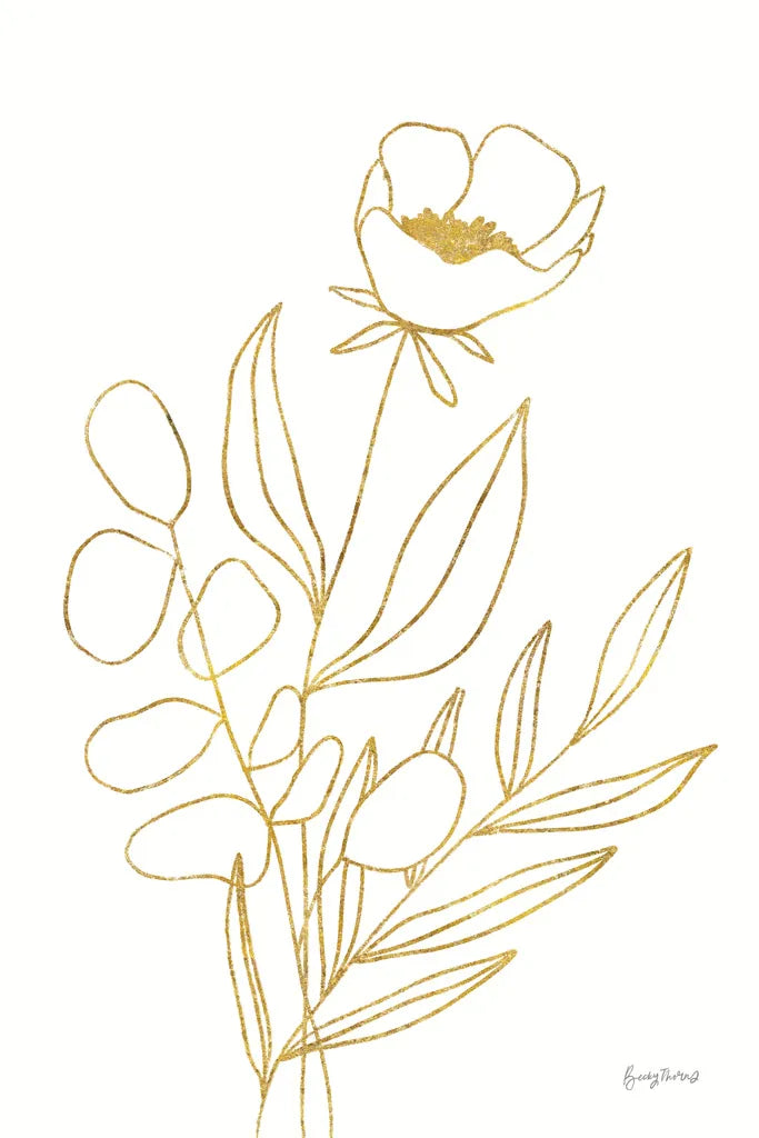 Rooted Florals IV Gold by Becky Thorns. SKU 69562h. Archival Giclee Fine art print for wall decor.