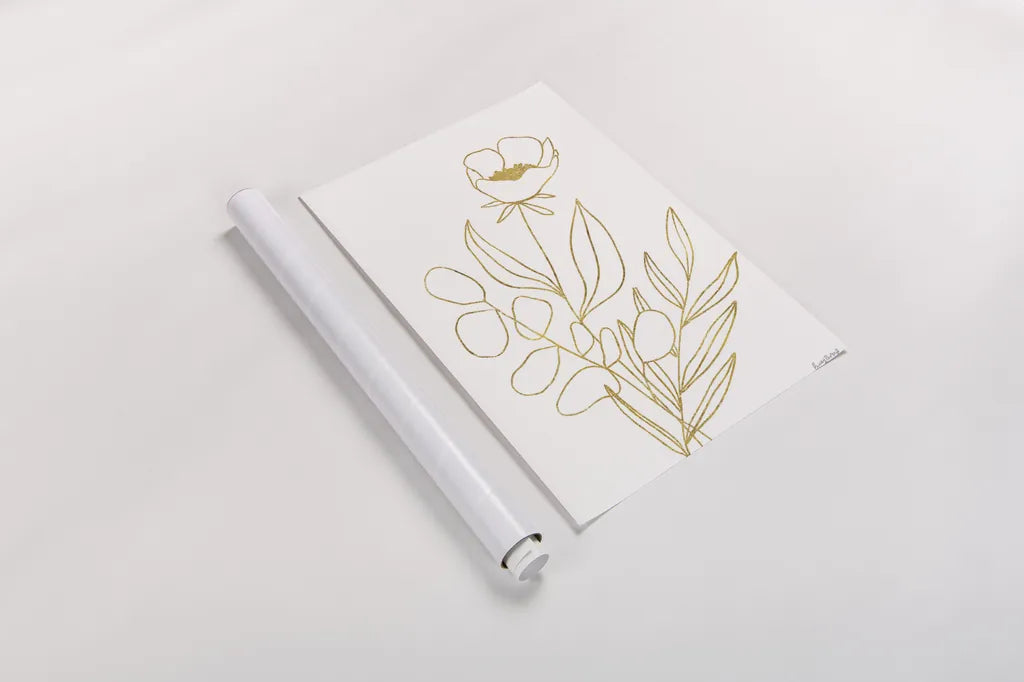 Rooted Florals IV Gold by Becky Thorns. shown as a rolled paper print. Available as archival giclee rolled canvas, fine art paper, or poster print. SKU 69562h.