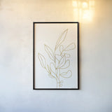 Rooted Florals V Gold by Becky Thorns. shown as a paper print in a black flame. Available as a archival giclee rolled canvas, fine art paper, or poster print. SKU 69563h.
