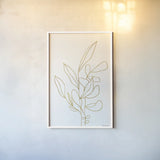 Rooted Florals V Gold by Becky Thorns. shown as a paper print in a white frame. Available as a archival giclee rolled canvas, fine art paper, or poster print. SKU 69563h.