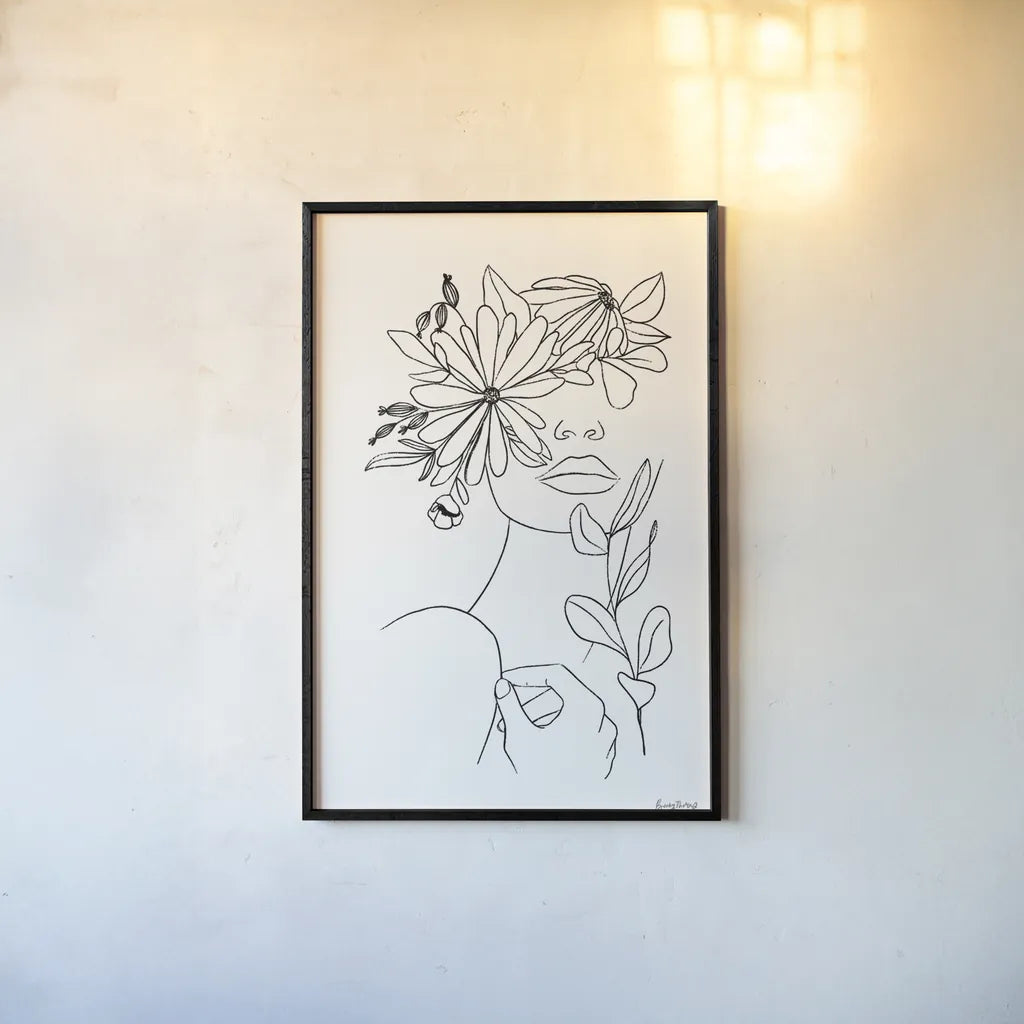 Rooted I BW by Becky Thorns. shown as a paper print in a black flame. Available as a archival giclee rolled canvas, fine art paper, or poster print. SKU 79096h.