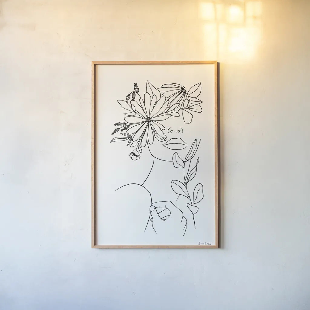 Rooted I BW by Becky Thorns. shown as a paper print in a natural frame. Available as a archival giclee rolled canvas, fine art paper, or poster print. SKU 79096h.