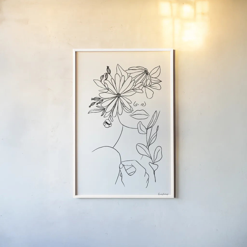 Rooted I BW by Becky Thorns. shown as a paper print in a white frame. Available as a archival giclee rolled canvas, fine art paper, or poster print. SKU 79096h.