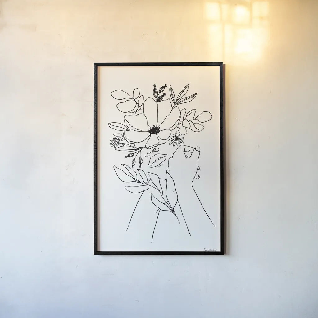 Rooted II BW by Becky Thorns. shown as a paper print in a black flame. Available as a archival giclee rolled canvas, fine art paper, or poster print. SKU 79097h.