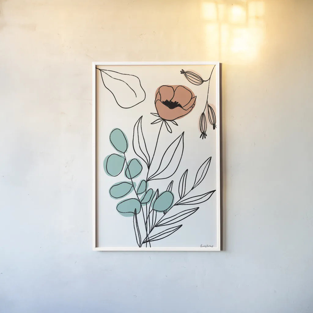 Rooted IV by Becky Thorns. shown as a paper print in a white frame. Available as a archival giclee rolled canvas, fine art paper, or poster print. SKU 63957h.