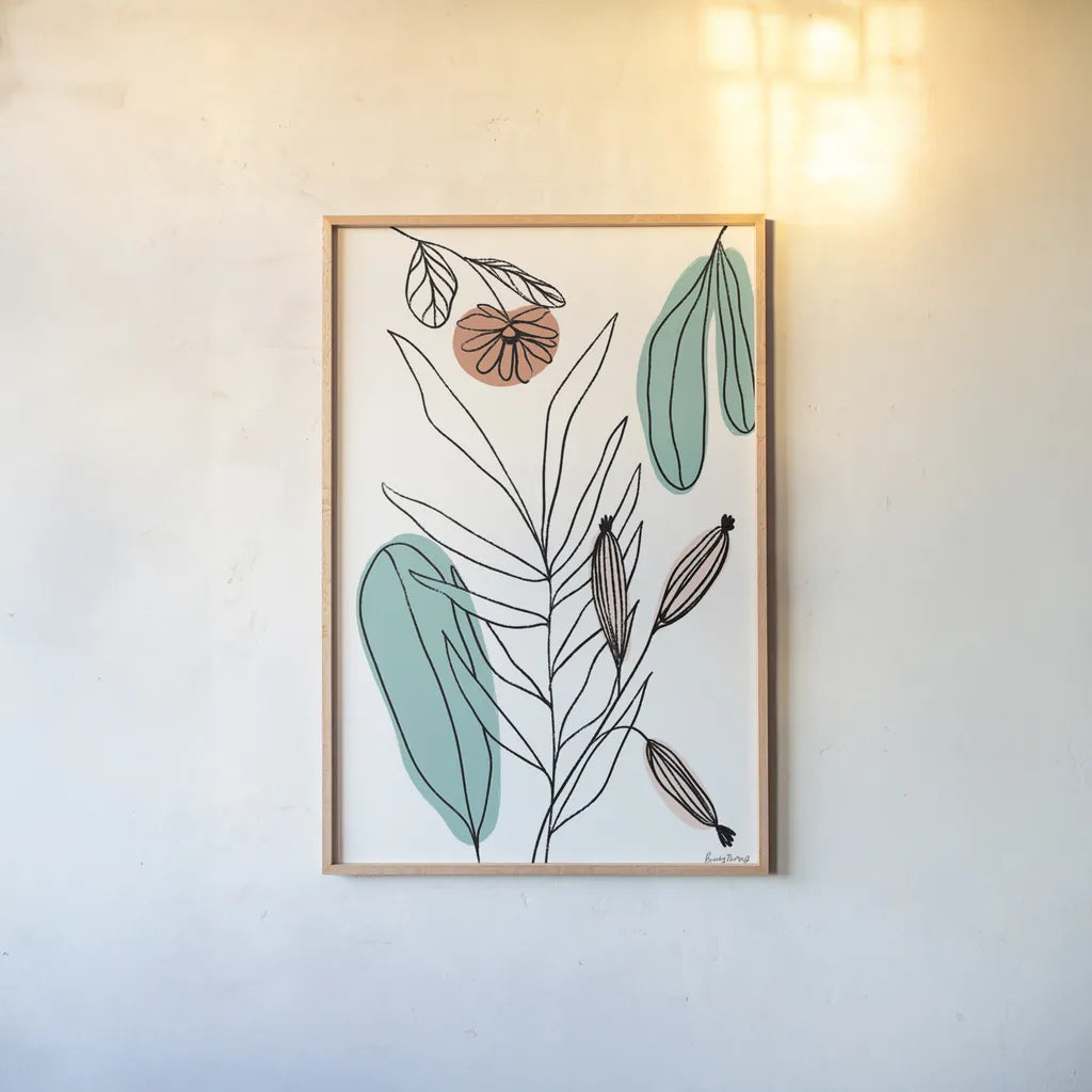 Rooted VI by Becky Thorns. shown as a paper print in a natural frame. Available as a archival giclee rolled canvas, fine art paper, or poster print. SKU 63959h.