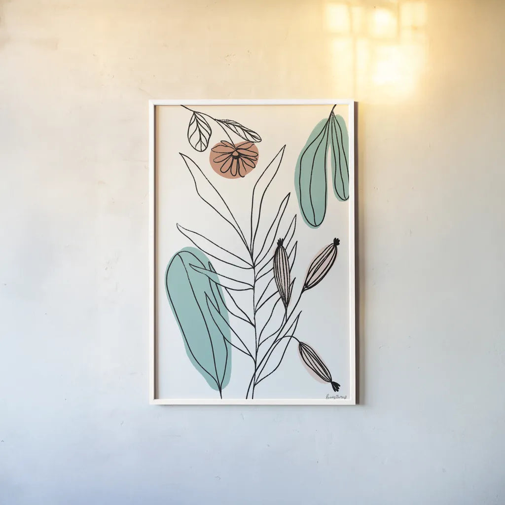 Rooted VI by Becky Thorns. shown as a paper print in a white frame. Available as a archival giclee rolled canvas, fine art paper, or poster print. SKU 63959h.