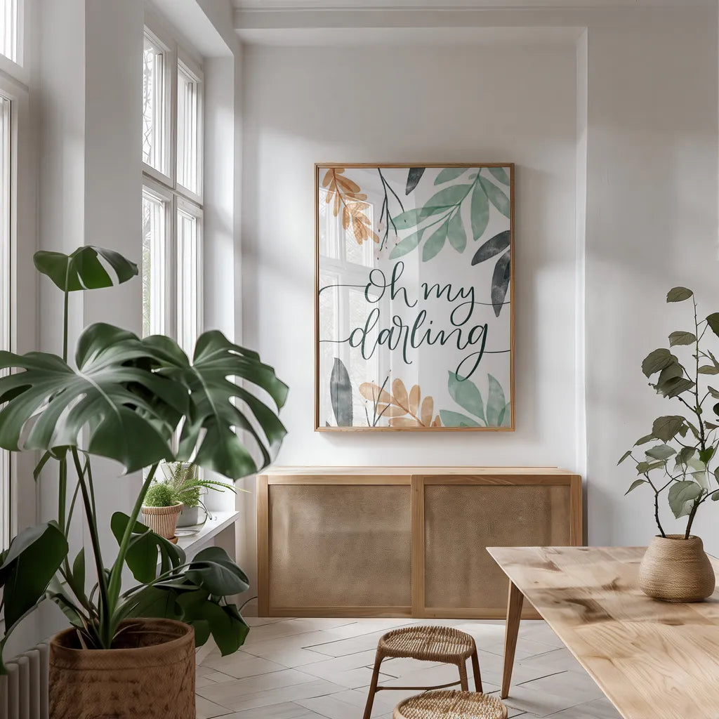 Sage Sayings I by Becky Thorns. shown as a print in a natural wood frame in a dining room. Available as a archival giclee rolled canvas, fine art paper, or poster print. SKU 66458h.