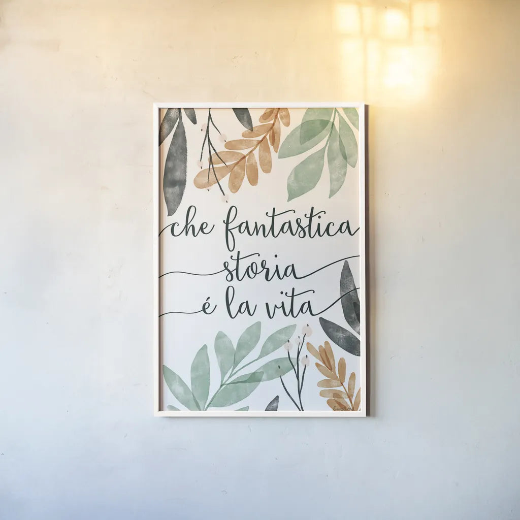 Sage Sayings IV Italian by Becky Thorns. shown as a paper print in a white frame. Available as a archival giclee rolled canvas, fine art paper, or poster print. SKU 71843h.