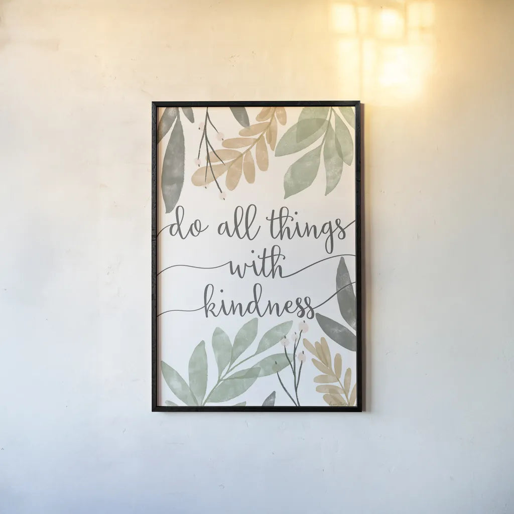 Sage Sayings IV Neutral by Becky Thorns. shown as a paper print in a black flame. Available as a archival giclee rolled canvas, fine art paper, or poster print. SKU 68428h.