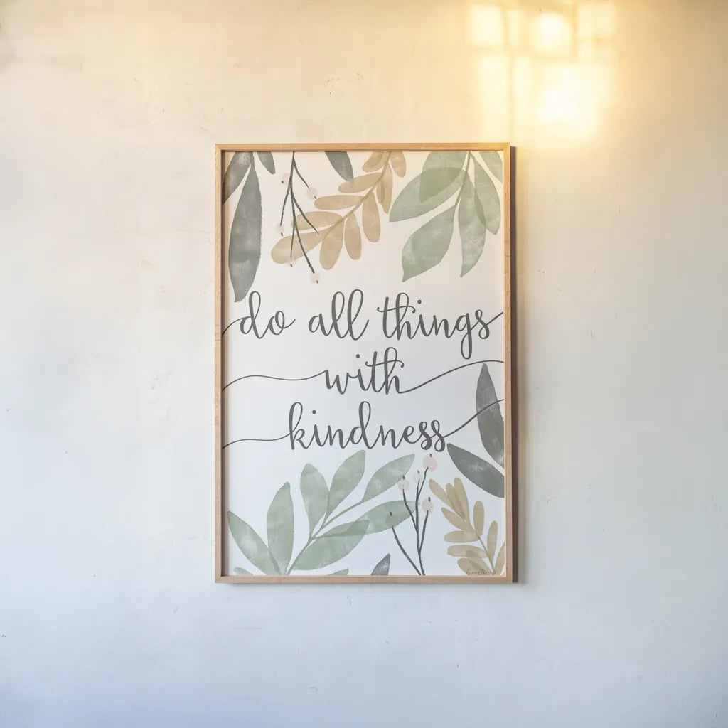 Sage Sayings IV Neutral by Becky Thorns. shown as a paper print in a natural frame. Available as a archival giclee rolled canvas, fine art paper, or poster print. SKU 68428h.