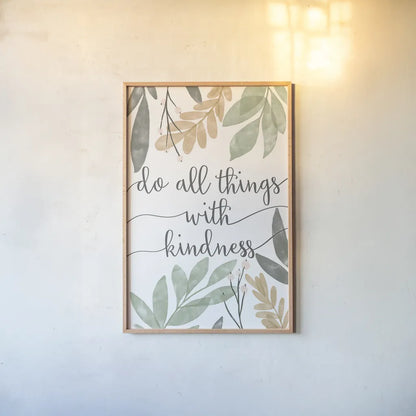 Sage Sayings IV Neutral by Becky Thorns. shown as a paper print in a natural frame. Available as a archival giclee rolled canvas, fine art paper, or poster print. SKU 68428h.