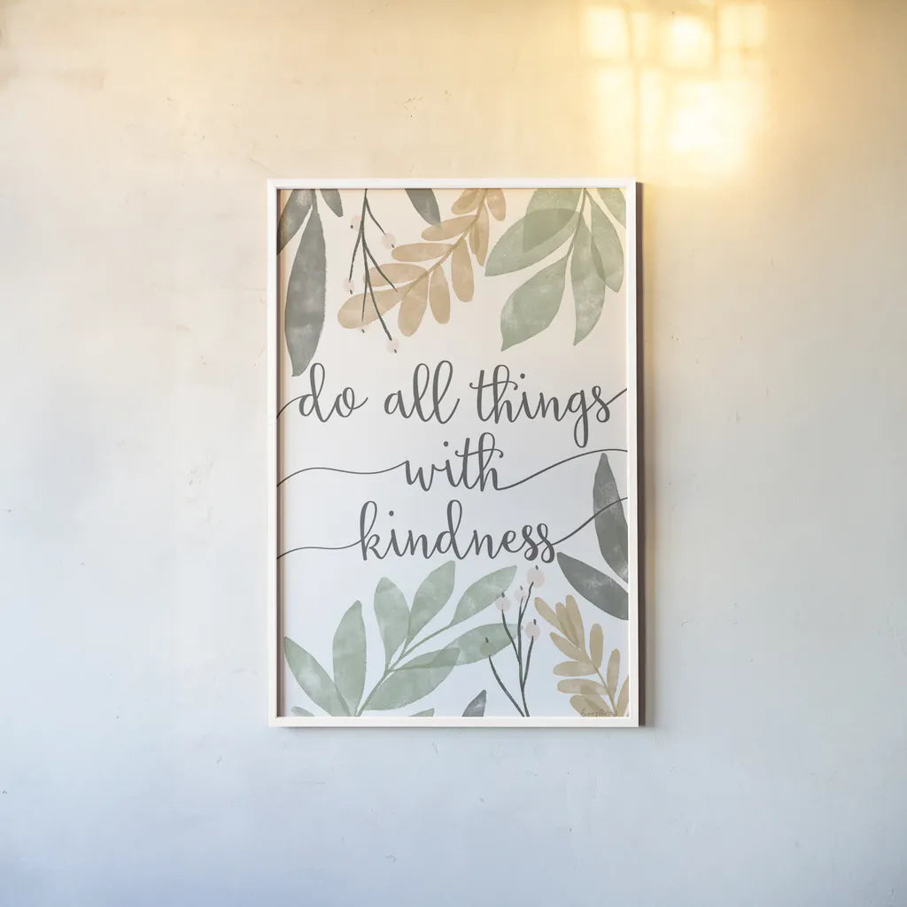 Sage Sayings IV Neutral by Becky Thorns. shown as a paper print in a white frame. Available as a archival giclee rolled canvas, fine art paper, or poster print. SKU 68428h.