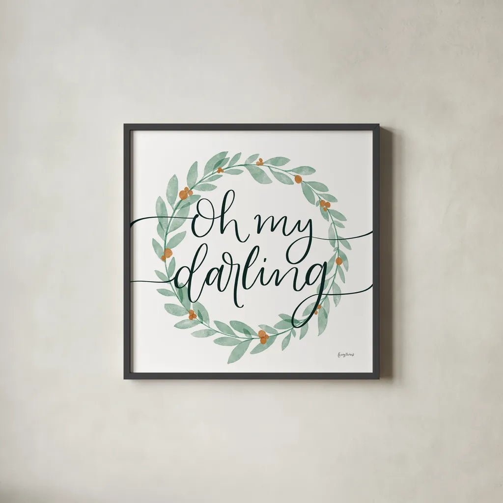 Sage Sayings Wreath I by Becky Thorns. Shown in a sleek black glass frame for a contemporary gallery look. Available as an archival giclee rolled canvas, fine art paper, or poster print. SKU 66460a.