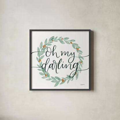 Sage Sayings Wreath I by Becky Thorns. Shown in a sleek black glass frame for a contemporary gallery look. Available as an archival giclee rolled canvas, fine art paper, or poster print. SKU 66460a.