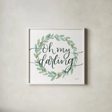 Sage Sayings Wreath I by Becky Thorns. Shown in a crisp white glass frame for a clean and minimalist style. Available as an archival giclee rolled canvas, fine art paper, or poster print. SKU 66460a.