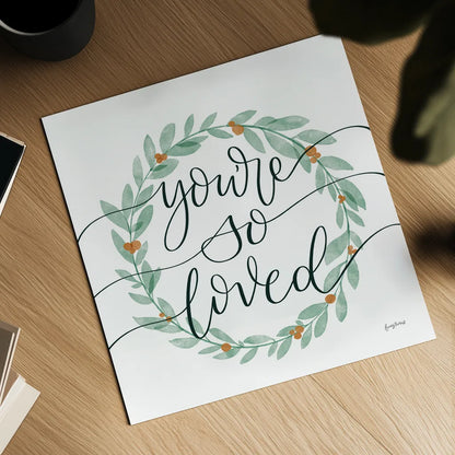 Sage Sayings Wreath II by Becky Thorns. Shown as a detailed flat fine art print, highlighting archival giclee quality. Available as an archival giclee rolled canvas, fine art paper, or poster print. SKU 66461a.