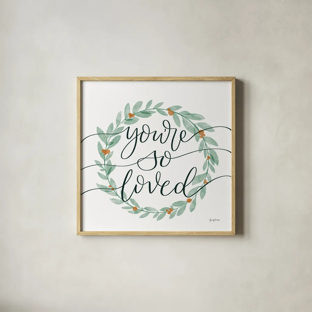 Sage Sayings Wreath II by Becky Thorns. Shown in a natural wood glass frame for a timeless modern aesthetic. Available as an archival giclee rolled canvas, fine art paper, or poster print. SKU 66461a.