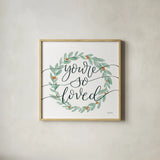 Sage Sayings Wreath II by Becky Thorns. Shown in a natural wood glass frame for a timeless modern aesthetic. Available as an archival giclee rolled canvas, fine art paper, or poster print. SKU 66461a.