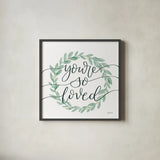 Sage Sayings Wreath II Cream Berries by Becky Thorns. Shown in a sleek black glass frame for a contemporary gallery look. Available as an archival giclee rolled canvas, fine art paper, or poster print. SKU 76378a.