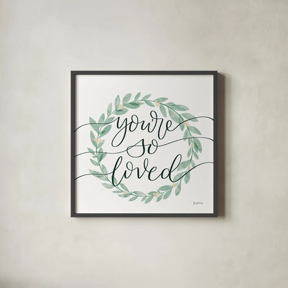 Sage Sayings Wreath II Cream Berries by Becky Thorns. Shown in a sleek black glass frame for a contemporary gallery look. Available as an archival giclee rolled canvas, fine art paper, or poster print. SKU 76378a.