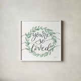 Sage Sayings Wreath II Cream Berries by Becky Thorns. Shown in a crisp white glass frame for a clean and minimalist style. Available as an archival giclee rolled canvas, fine art paper, or poster print. SKU 76378a.