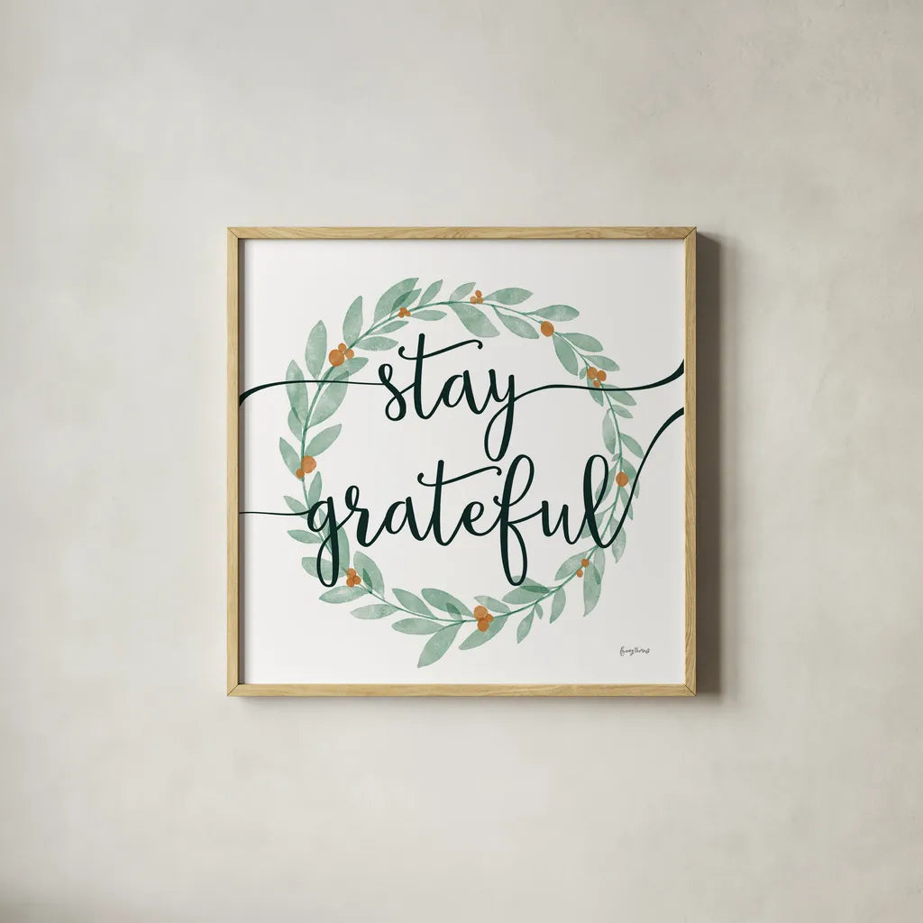 Sage Sayings Wreath III by Becky Thorns. Shown in a natural wood glass frame for a timeless modern aesthetic. Available as an archival giclee rolled canvas, fine art paper, or poster print. SKU 68252a.