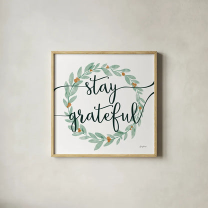 Sage Sayings Wreath III by Becky Thorns. Shown in a natural wood glass frame for a timeless modern aesthetic. Available as an archival giclee rolled canvas, fine art paper, or poster print. SKU 68252a.