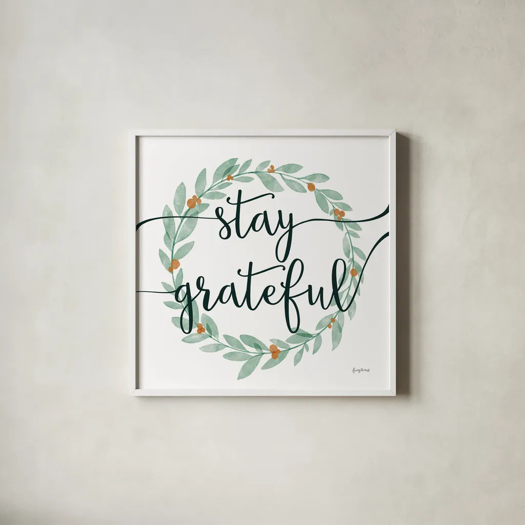 Sage Sayings Wreath III by Becky Thorns. Shown in a crisp white glass frame for a clean and minimalist style. Available as an archival giclee rolled canvas, fine art paper, or poster print. SKU 68252a.