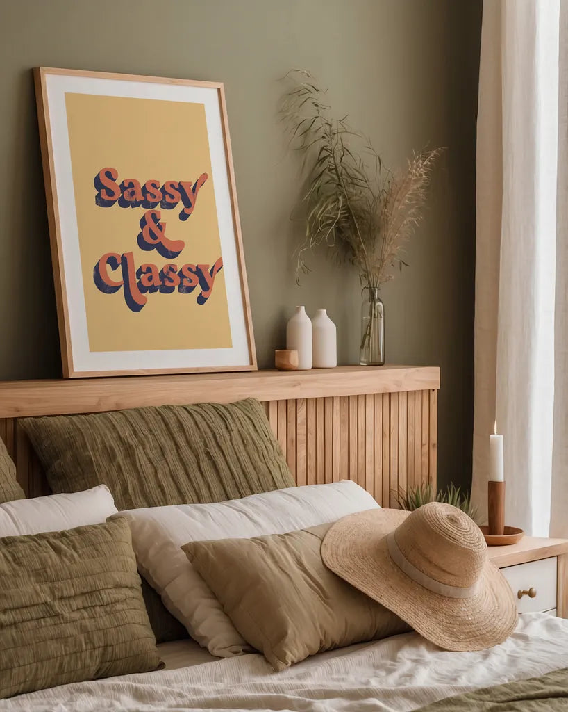 Sassy and Classy by Becky Thorns. shown as a paper print in a natural frame. Available as a archival giclee rolled canvas, fine art paper, or poster print. SKU 65167h.