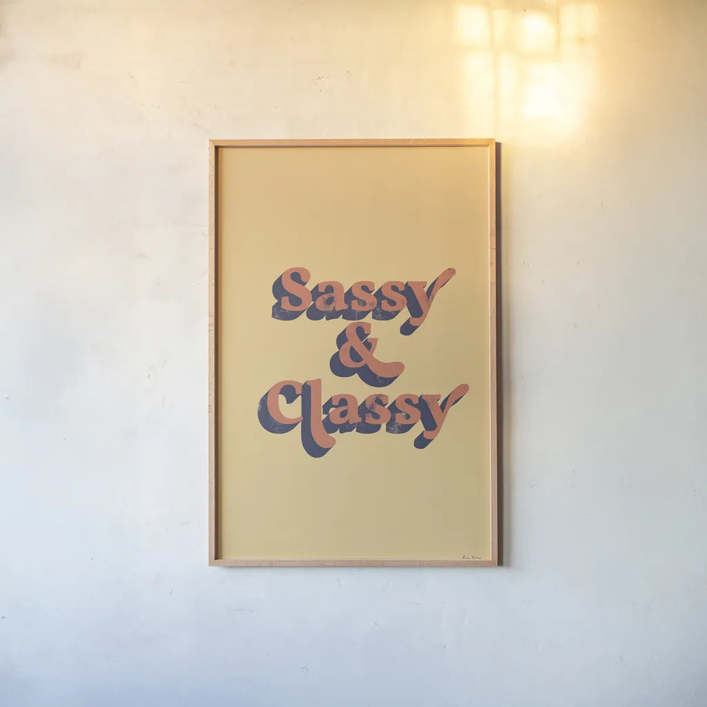 Sassy and Classy by Becky Thorns. shown as a paper print in a natural frame. Available as a archival giclee rolled canvas, fine art paper, or poster print. SKU 65167h.
