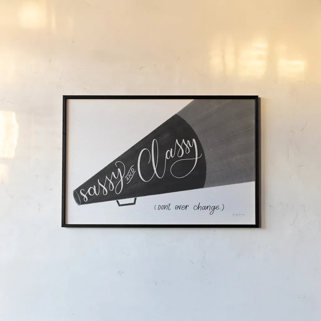 Sassy and Classy BW by Becky Thorns. shown as a paper print in a black flame. Available as a archival giclee rolled canvas, fine art paper, or poster print. SKU 61415i.