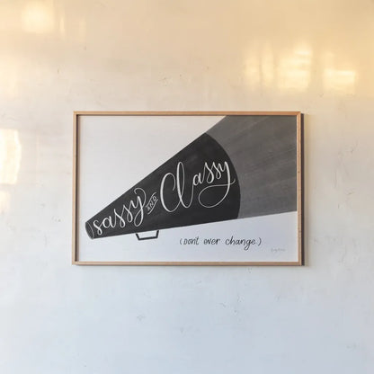 Sassy and Classy BW by Becky Thorns. shown as a paper print in a natural frame. Available as a archival giclee rolled canvas, fine art paper, or poster print. SKU 61415i.