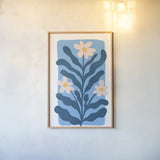 Scandi Flowers I by Becky Thorns. shown as a paper print in a natural frame. Available as a archival giclee rolled canvas, fine art paper, or poster print. SKU 96666h.