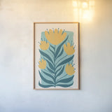 Scandi Flowers II by Becky Thorns. shown as a paper print in a natural frame. Available as a archival giclee rolled canvas, fine art paper, or poster print. SKU 96667h.