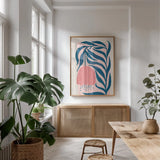 Scandi Flowers III by Becky Thorns. shown as a print in a natural wood frame in a dining room. Available as a archival giclee rolled canvas, fine art paper, or poster print. SKU 96668h.