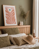 Scandi Flowers IV by Becky Thorns. shown as a paper print in a natural frame. Available as a archival giclee rolled canvas, fine art paper, or poster print. SKU 96669h.