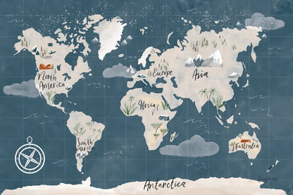 ScandiMap I Blue by Becky Thorns. SKU 64484i. Archival Giclee Fine art print for wall decor.