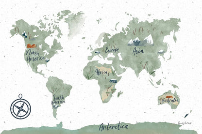 ScandiMap I White by Becky Thorns. SKU 64485i. Archival Giclee Fine art print for wall decor.