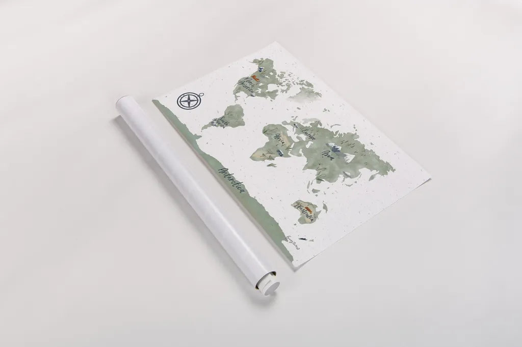 ScandiMap I White by Becky Thorns. shown as a rolled paper print. Available as archival giclee rolled canvas, fine art paper, or poster print. SKU 64485i.