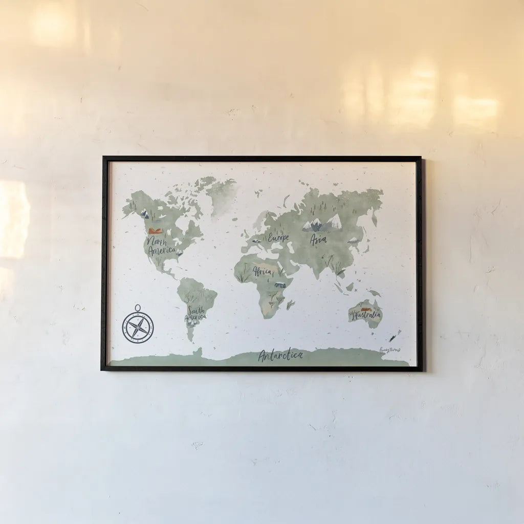 ScandiMap I White by Becky Thorns. shown as a paper print in a black flame. Available as a archival giclee rolled canvas, fine art paper, or poster print. SKU 64485i.