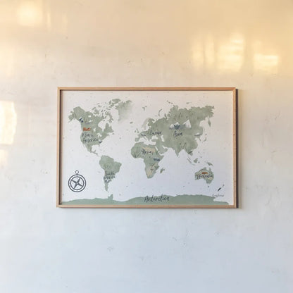 ScandiMap I White by Becky Thorns. shown as a paper print in a natural frame. Available as a archival giclee rolled canvas, fine art paper, or poster print. SKU 64485i.