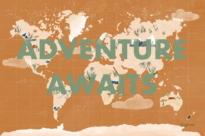 ScandiMap II Brown by Becky Thorns. SKU 64486i. Archival Giclee Fine art print for wall decor.