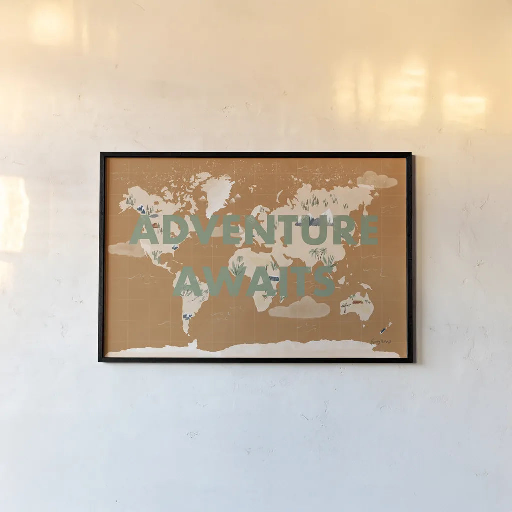 ScandiMap II Brown by Becky Thorns. shown as a paper print in a black flame. Available as a archival giclee rolled canvas, fine art paper, or poster print. SKU 64486i.