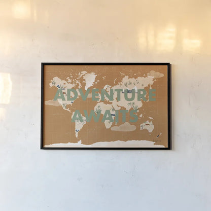 ScandiMap II Brown by Becky Thorns. shown as a paper print in a black flame. Available as a archival giclee rolled canvas, fine art paper, or poster print. SKU 64486i.