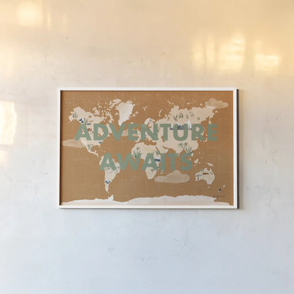 ScandiMap II Brown by Becky Thorns. shown as a paper print in a white frame. Available as a archival giclee rolled canvas, fine art paper, or poster print. SKU 64486i.