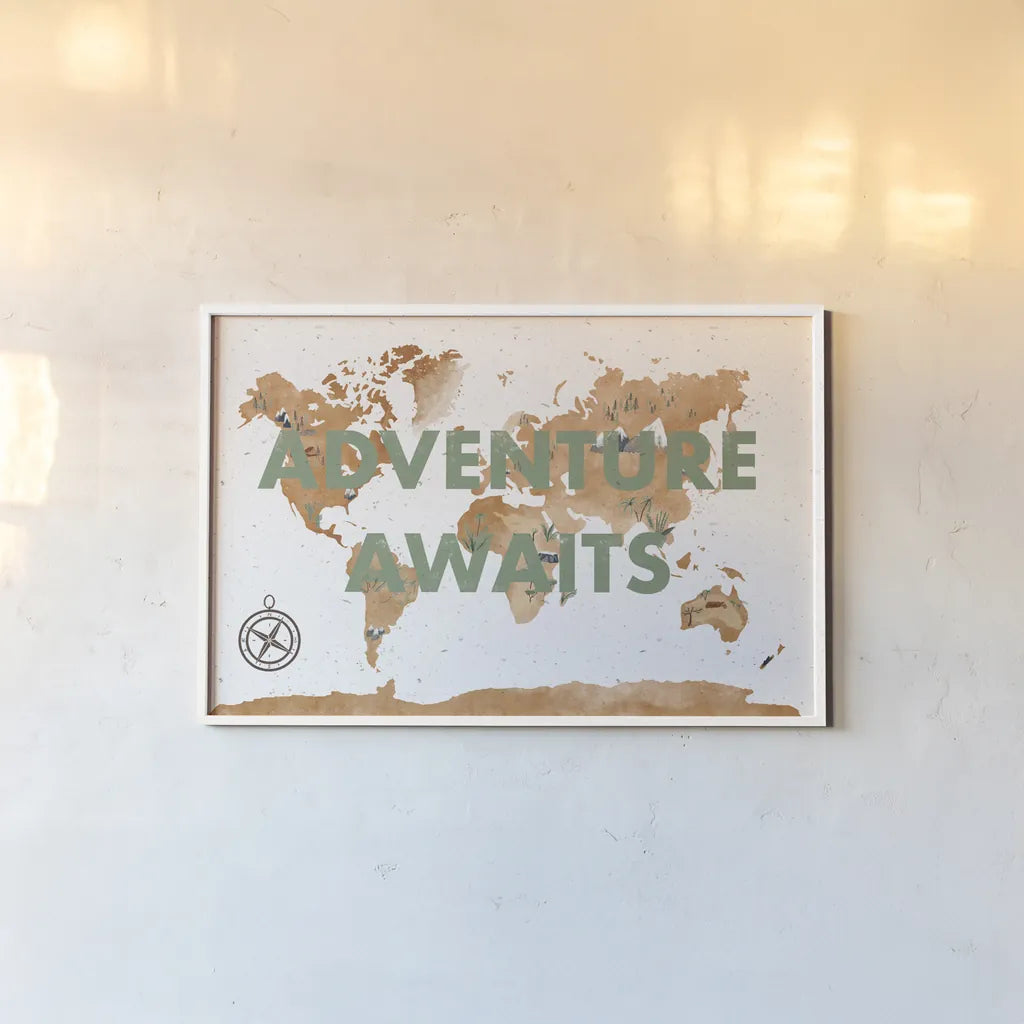 ScandiMap II White by Becky Thorns. shown as a paper print in a white frame. Available as a archival giclee rolled canvas, fine art paper, or poster print. SKU 64487i.