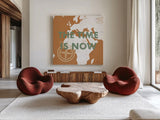 ScandiMap III Brown by Becky Thorns. Shown as extra-large giant wall art in a modern living room. Available as an archival giclee rolled canvas, fine art paper, or poster print. SKU 64488a.