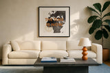 ScandiMap III White by Becky Thorns. Displayed in a glass frame with matte in a clean modern living room. Available as an archival giclee rolled canvas, fine art paper, or poster print. SKU 64489a.