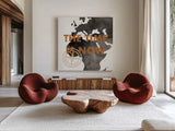ScandiMap III White by Becky Thorns. Shown as extra-large giant wall art in a modern living room. Available as an archival giclee rolled canvas, fine art paper, or poster print. SKU 64489a.